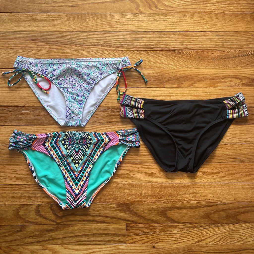 Bundle Of 3 Bikini Bottoms Sz Medium- Jessica Simpson, Lucky Brand & Design Lab